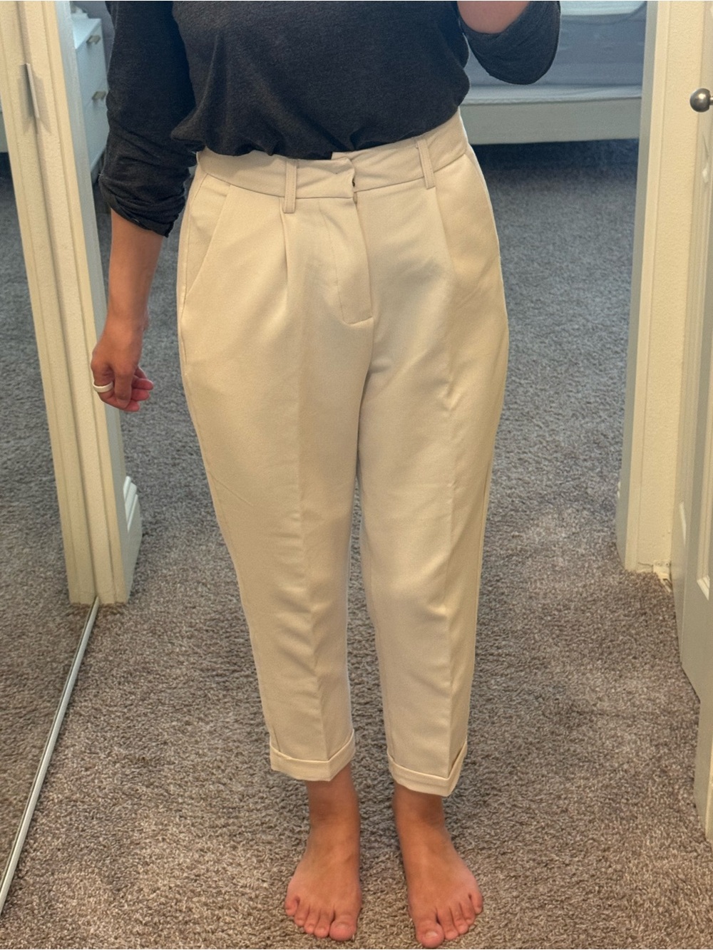 Ivory High Waist Pleated Ankle Pants Size S